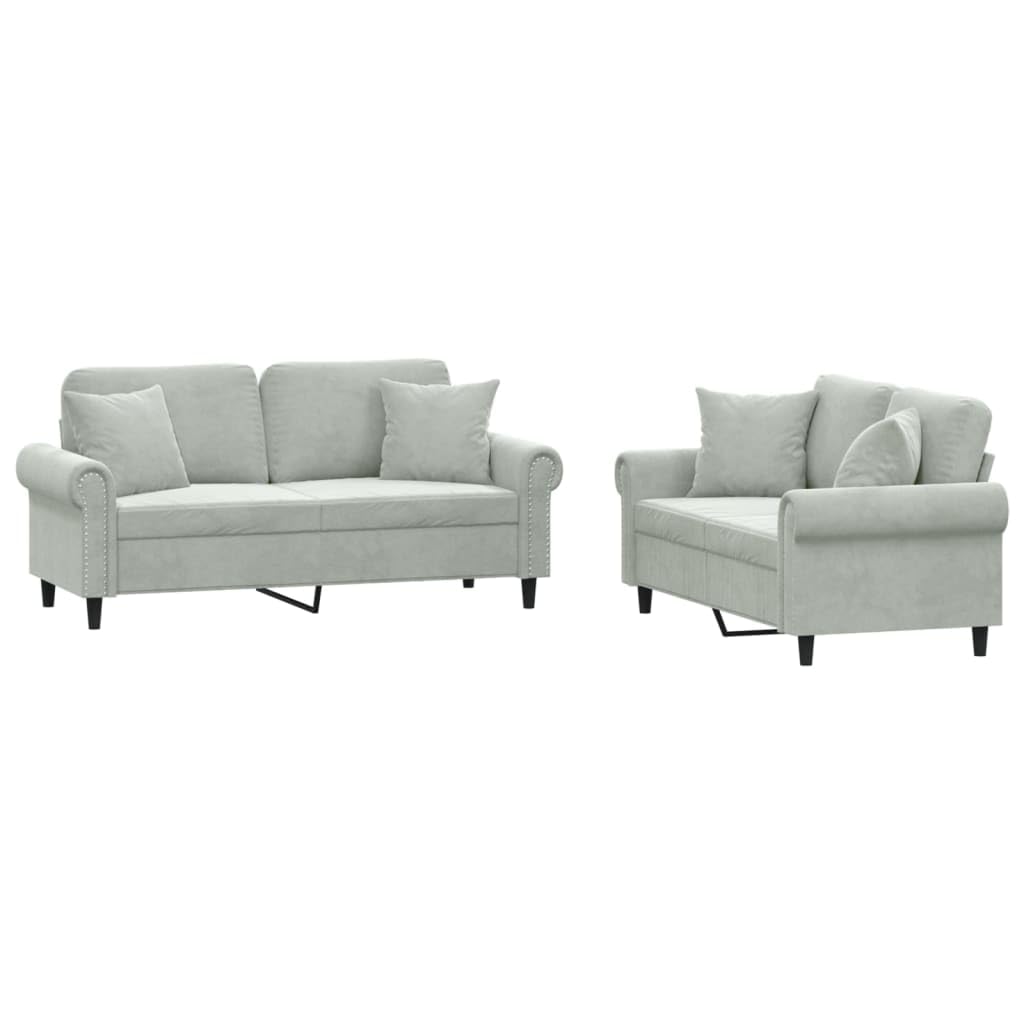 Light Gray Velvet 2 Piece Sofa Set with Pillows B662462