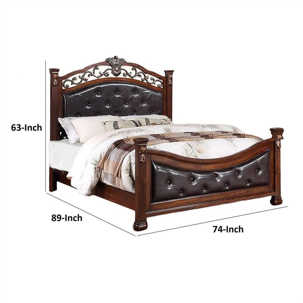 California King Bed with Tufted Vegan Faux Leather Headboard U85001
