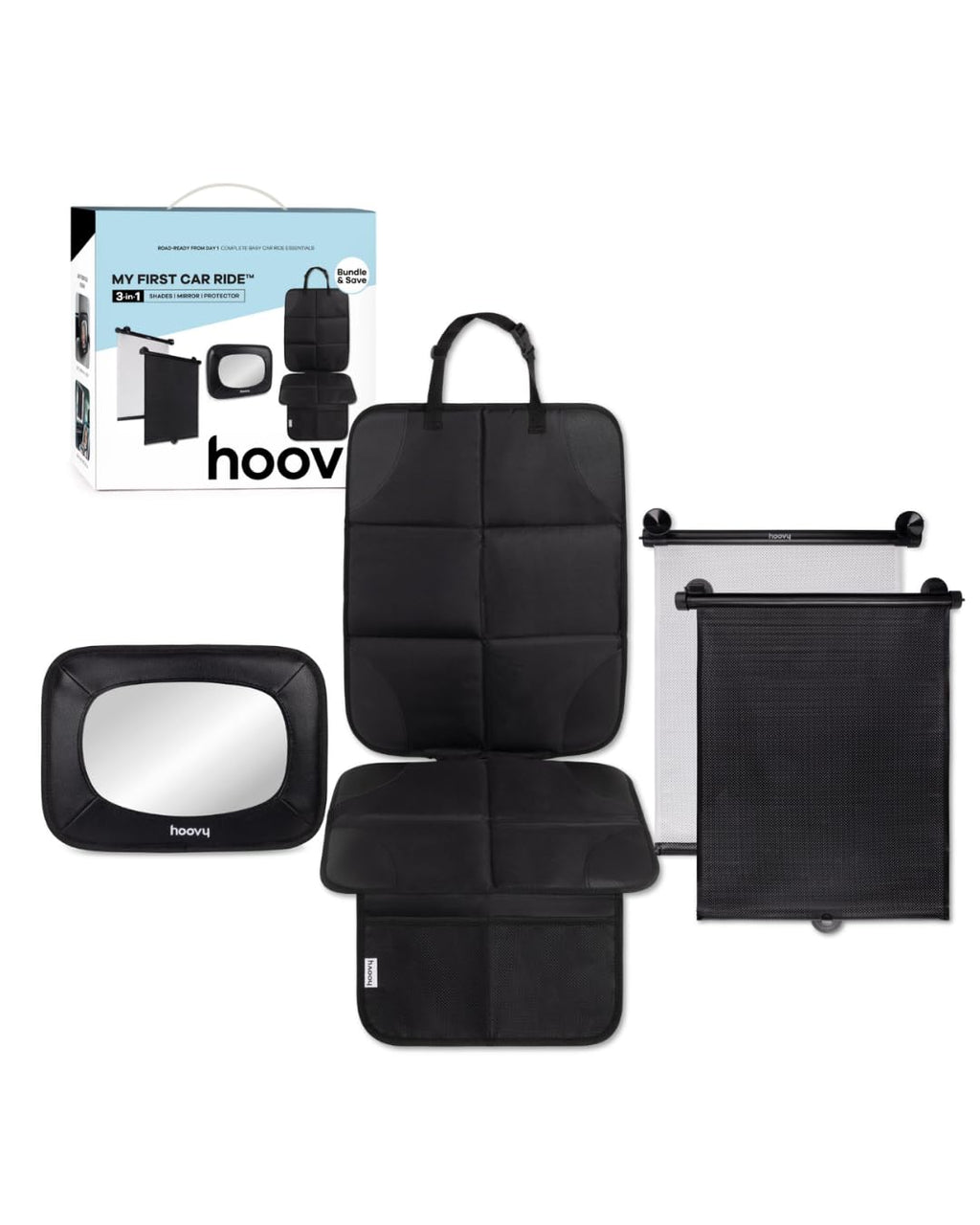 3-in-1 Baby Car Essentials Bundle, Sun Shades, Rear-Facing Mirror, and Seat Protector N9985