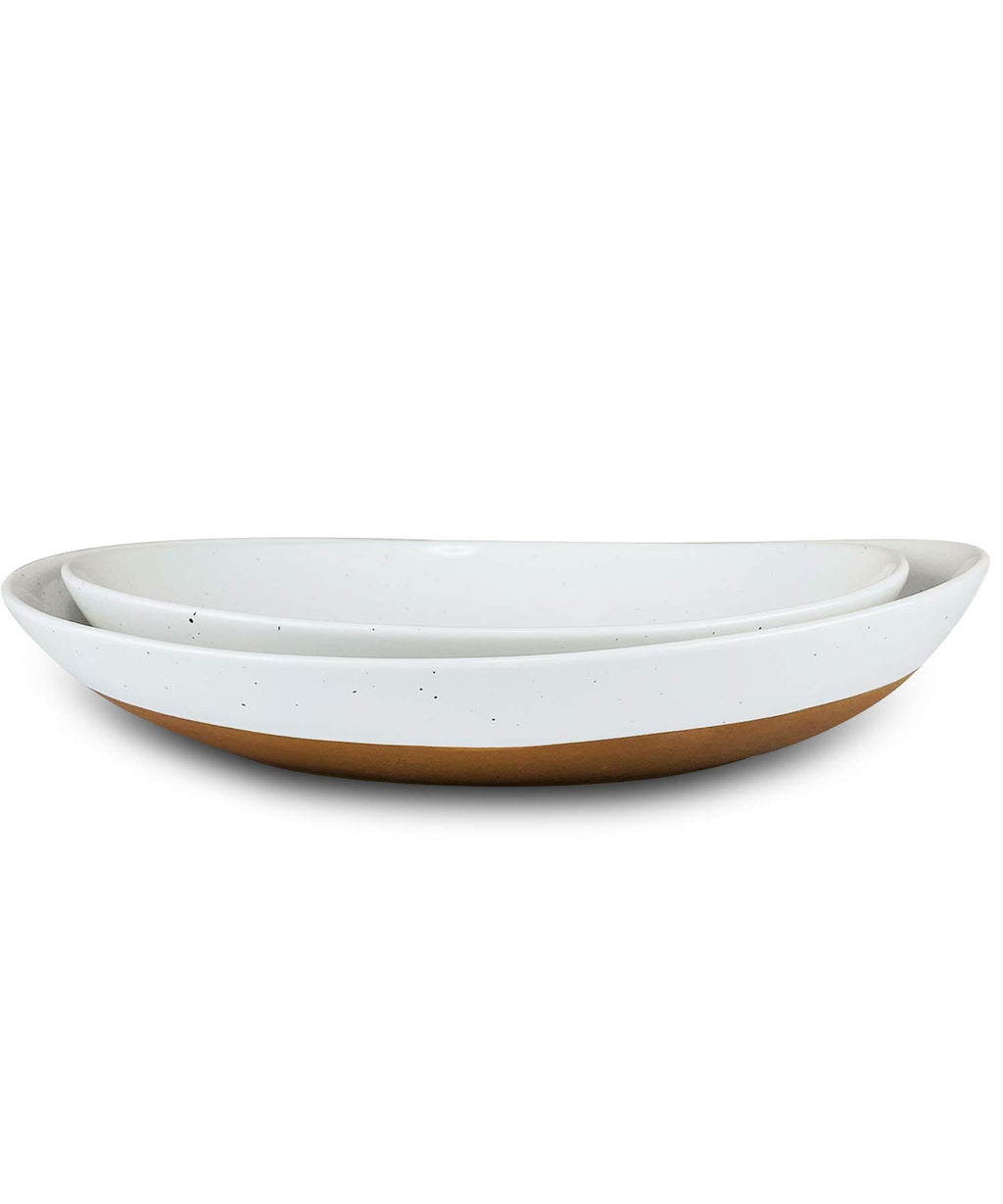 Ceramic Serving Bowls Set of 2 Oval Platters Vanilla White G950725
