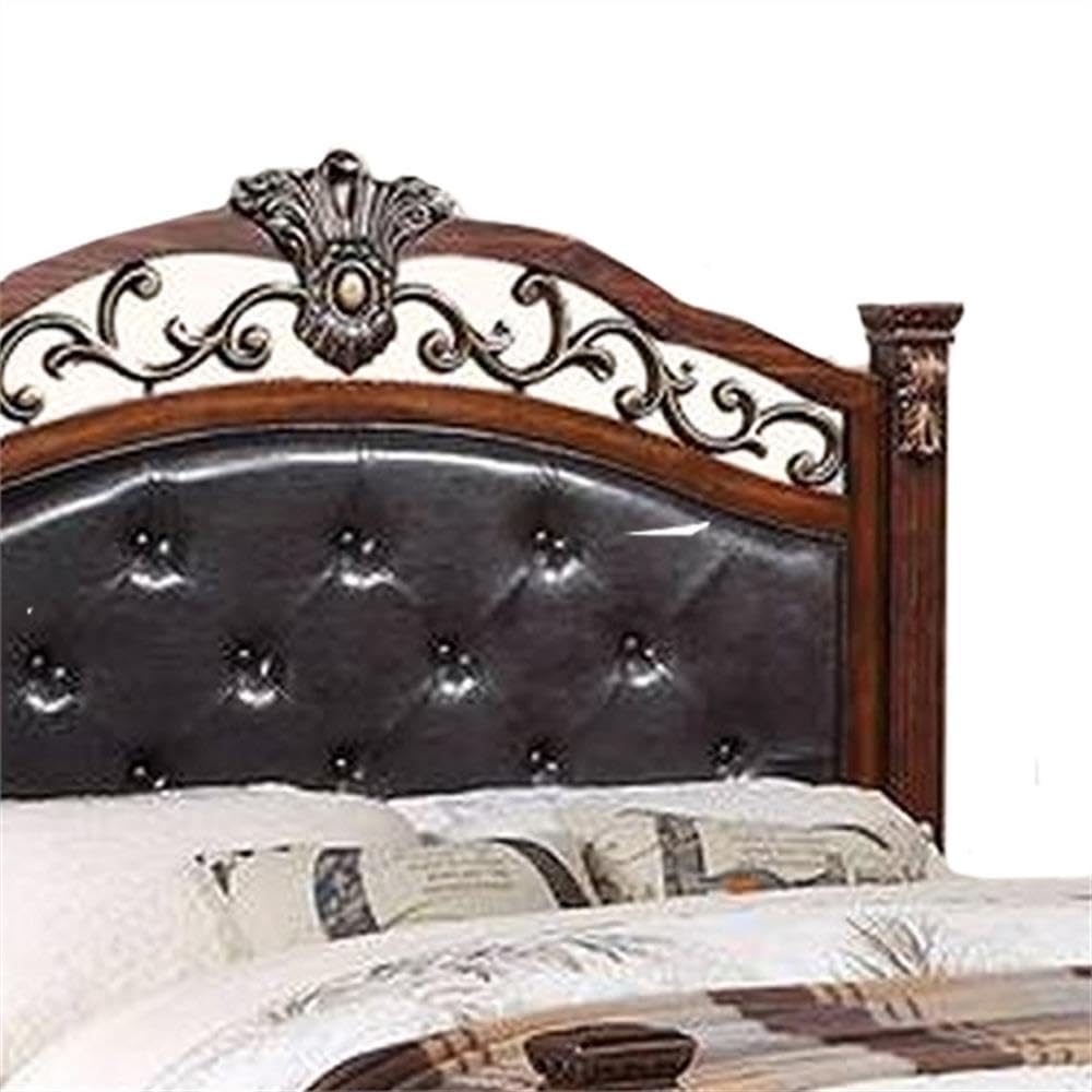 California King Bed with Tufted Vegan Faux Leather Headboard U85001