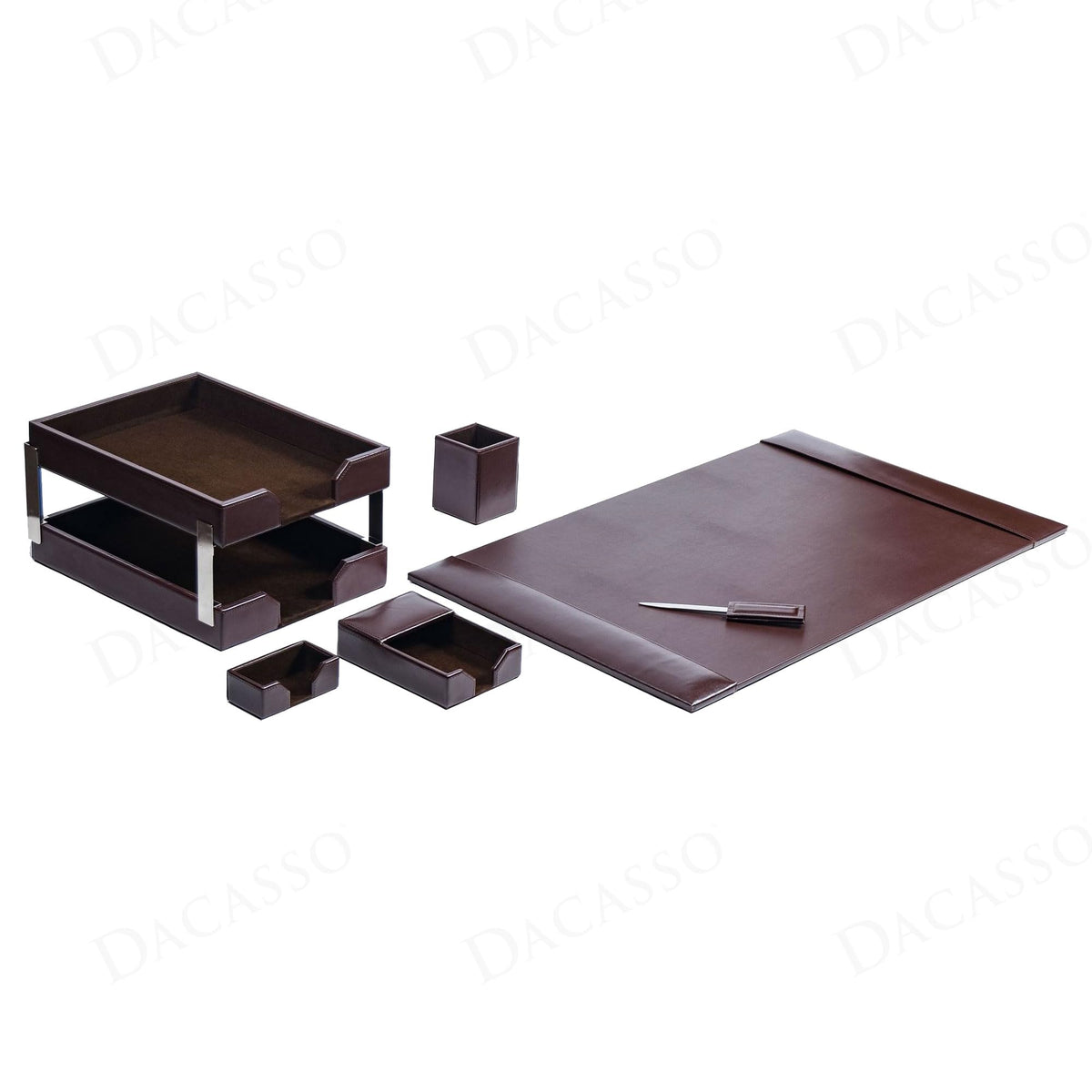 Dark Brown Bonded Leather 8-Piece Desk Accessory Set U93794