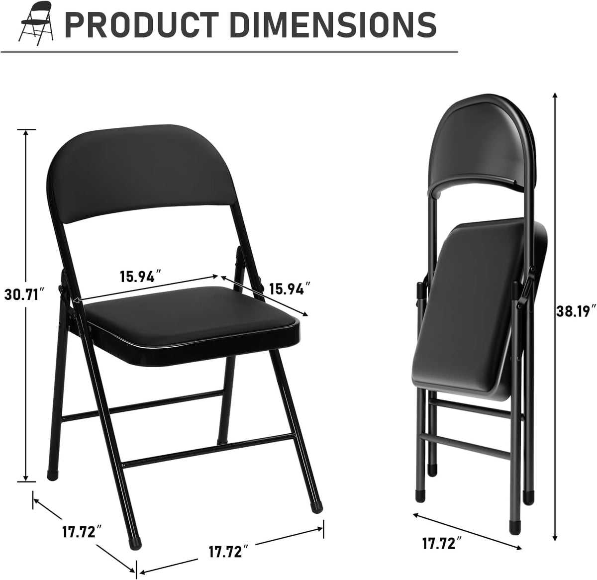 Black Folding Chairs with Padded Cushion, 10 Pack X5810