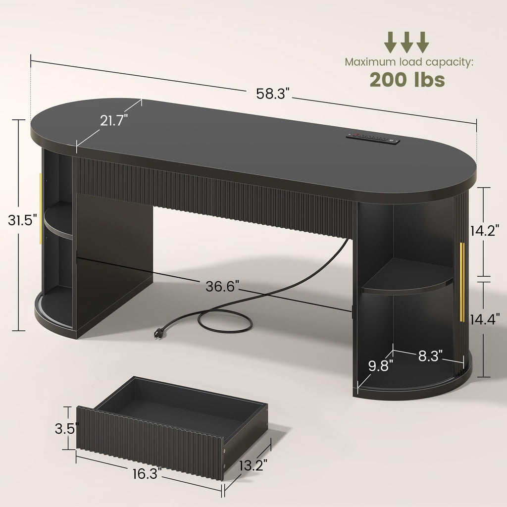 58.3" x 21.7" Fluted Executive Desk with 2 Drawers Q811034