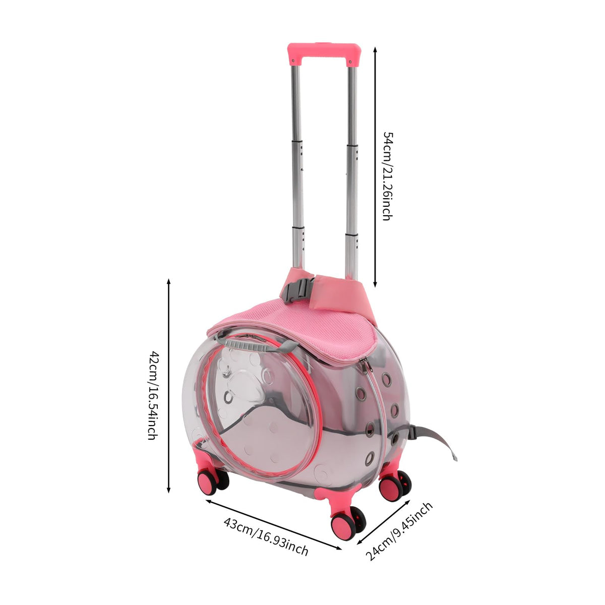 Pink Pet Trolley Case with Shock-Absorbing Wheels K86436