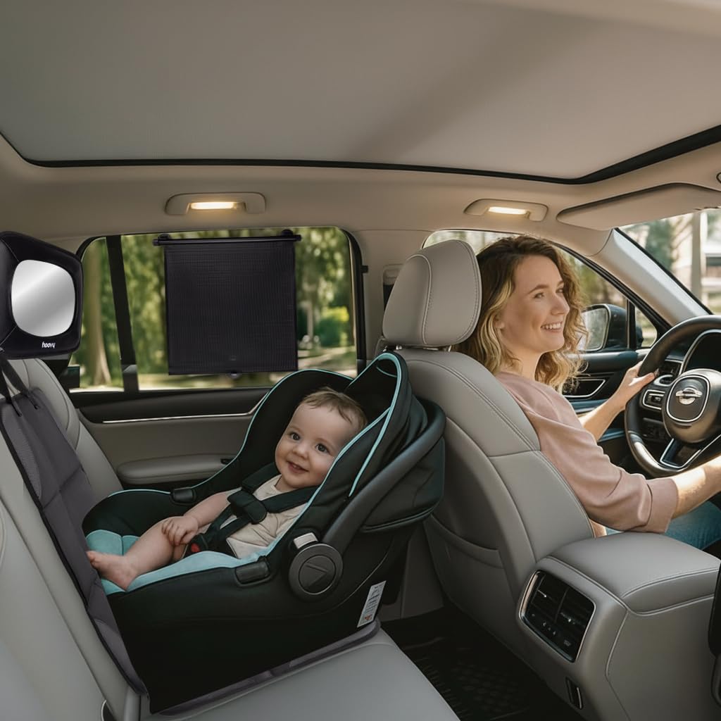 3-in-1 Baby Car Essentials Bundle, Sun Shades, Rear-Facing Mirror, and Seat Protector N9985