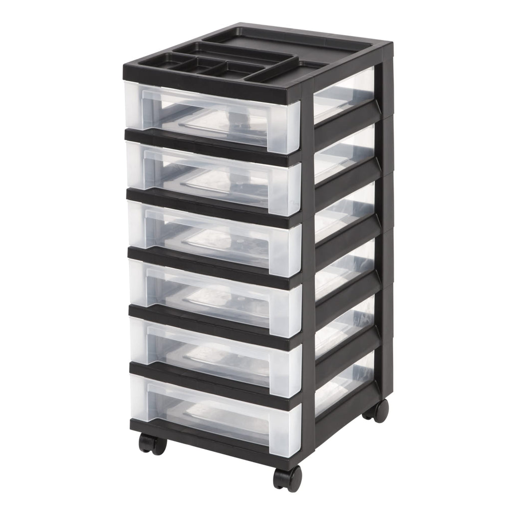 Medium Plastic Storage Cart, 6 Drawers, Black T6141
