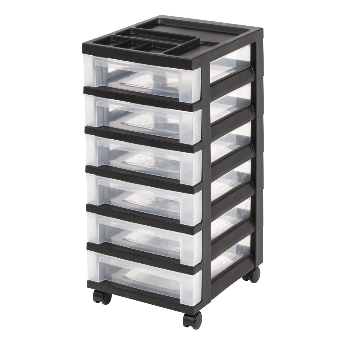 Medium Plastic Storage Cart, 6 Drawers, Black T6141
