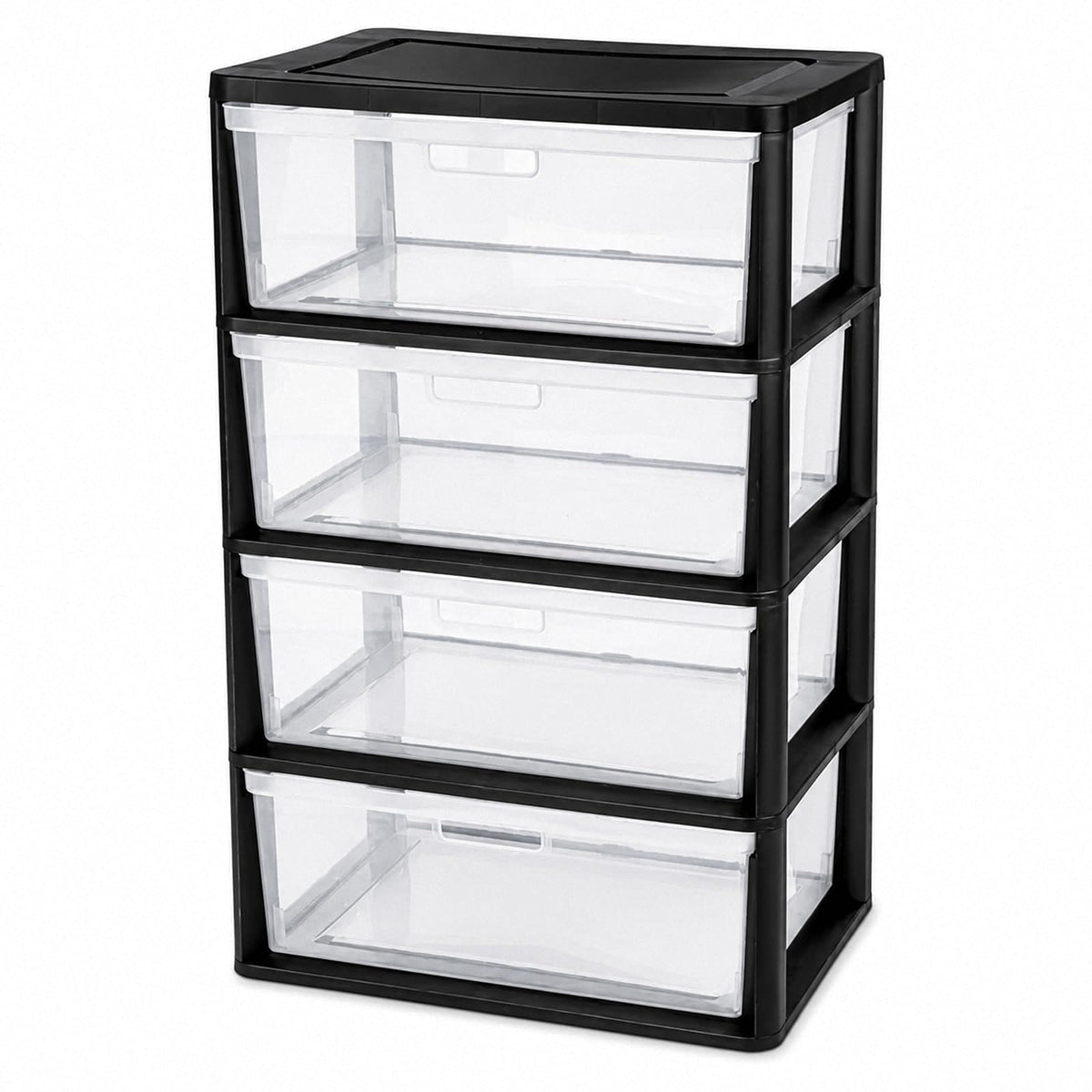 Black 4 Drawer Storage Organizer Tower with Clear Removable Bins B806587