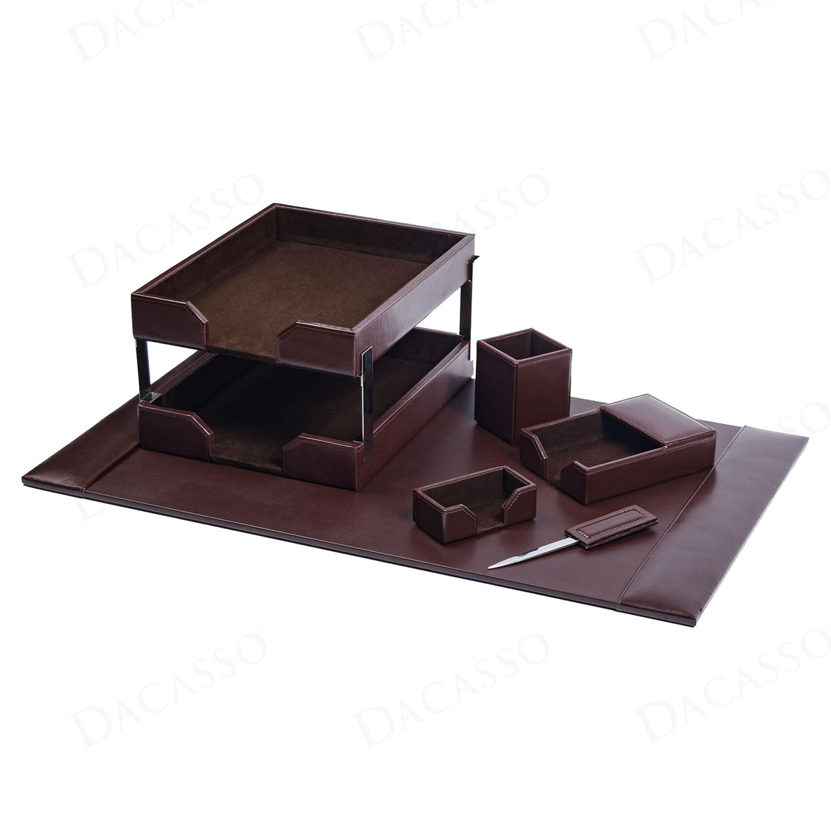 Dark Brown Bonded Leather 8-Piece Desk Accessory Set U93794