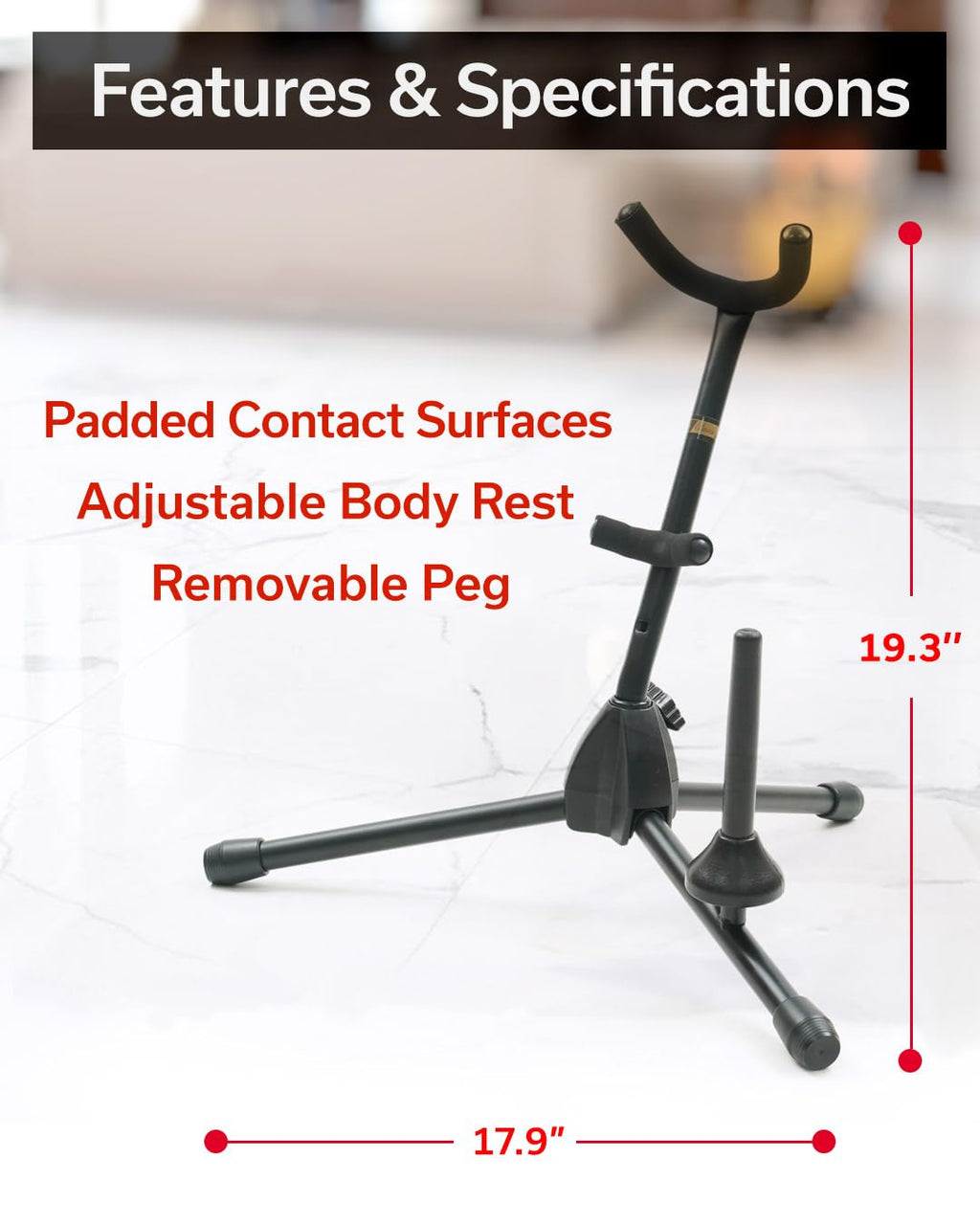 Black Alto Tenor Sax Stand with Flute Clarinet Peg L855486