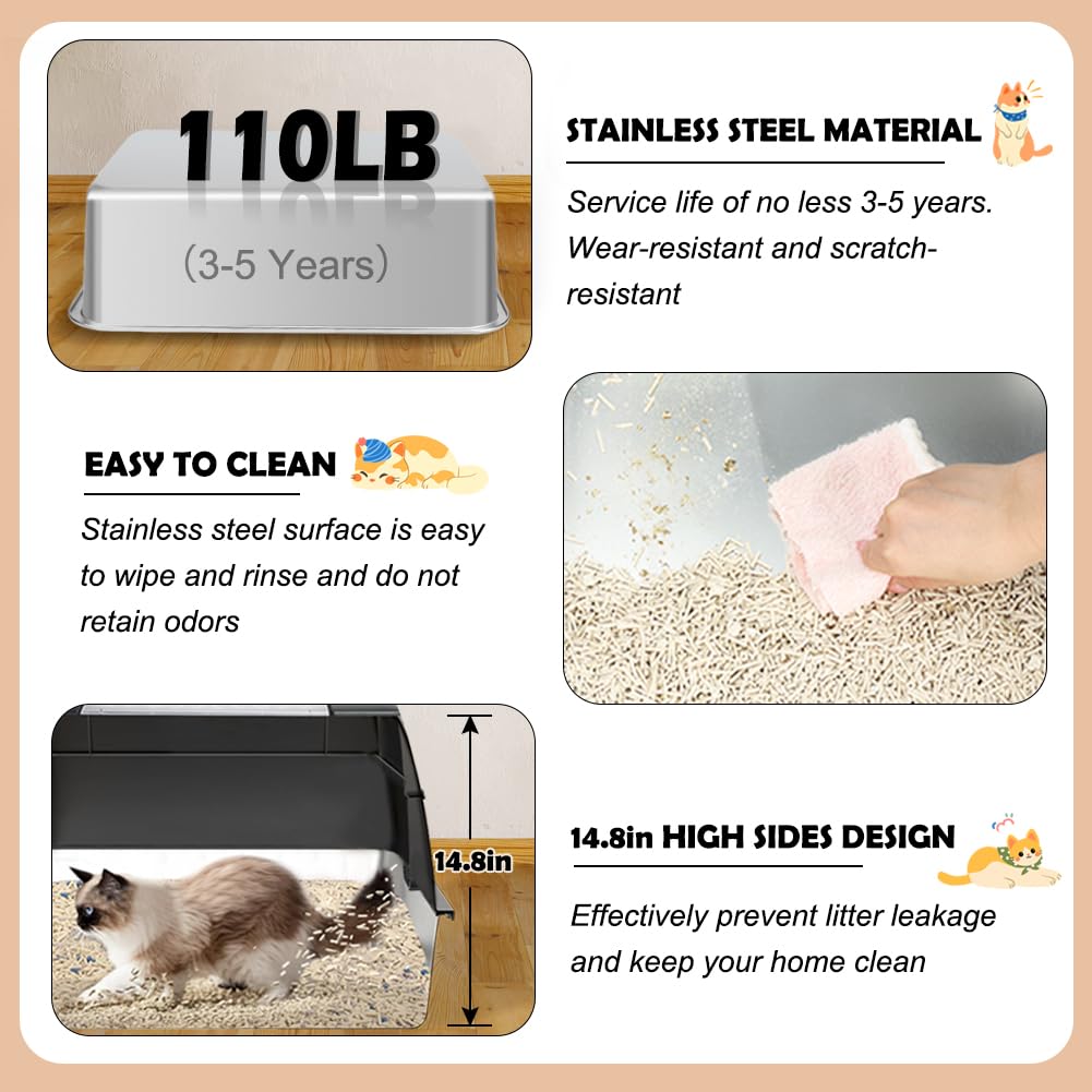 XL Stainless Steel Cat Litter Box with Lid P7646