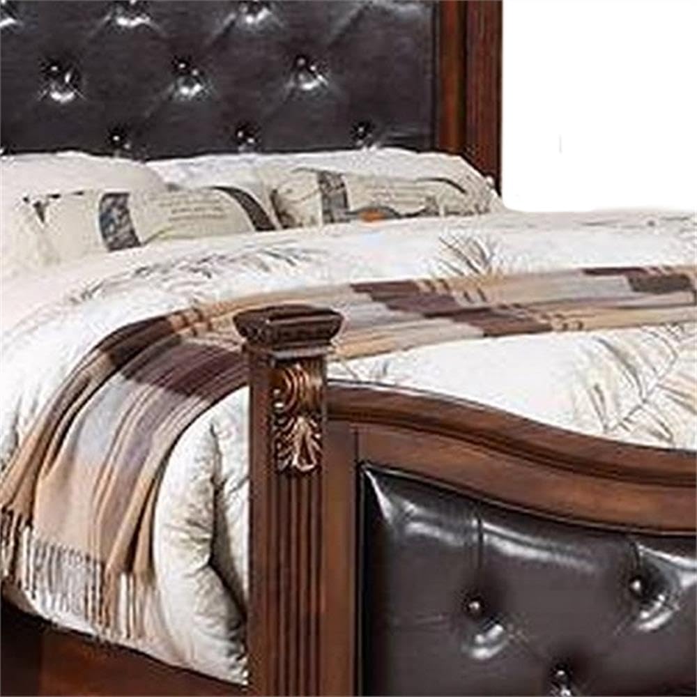 California King Bed with Tufted Vegan Faux Leather Headboard U85001