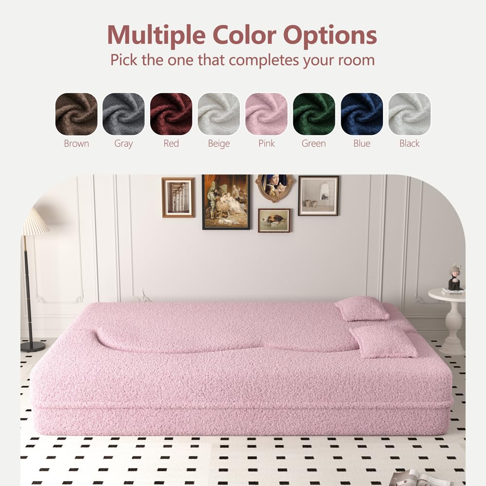 Pink Full Size Sherpa Futon Sofa Bed C467