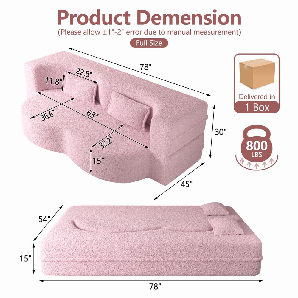 Pink Full Size Sherpa Futon Sofa Bed C467