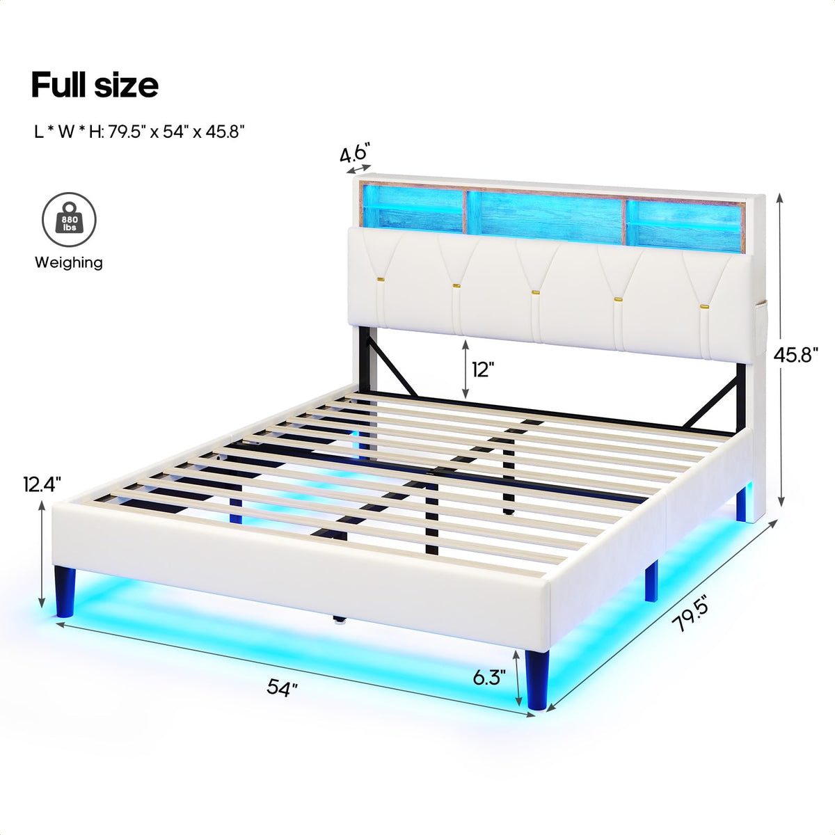 Full Size Bed Frame with Storage Headboard and LED Lights R92442