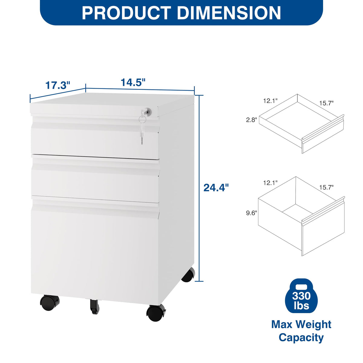 White 3 Drawer Metal File Cabinet with Lock V961708