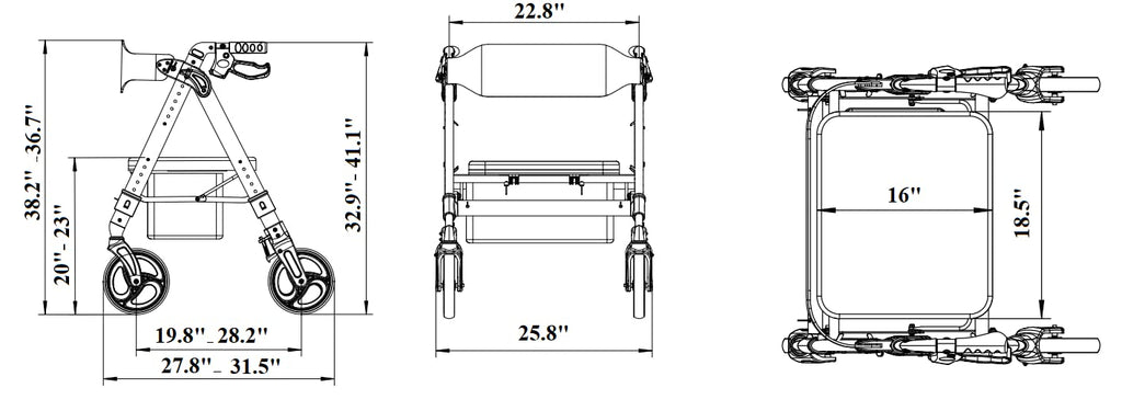 Heavy Duty 4 Wheel Rollator Walker with Seat L678
