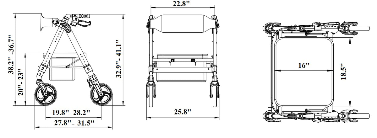 Heavy Duty 4 Wheel Rollator Walker with Seat L678