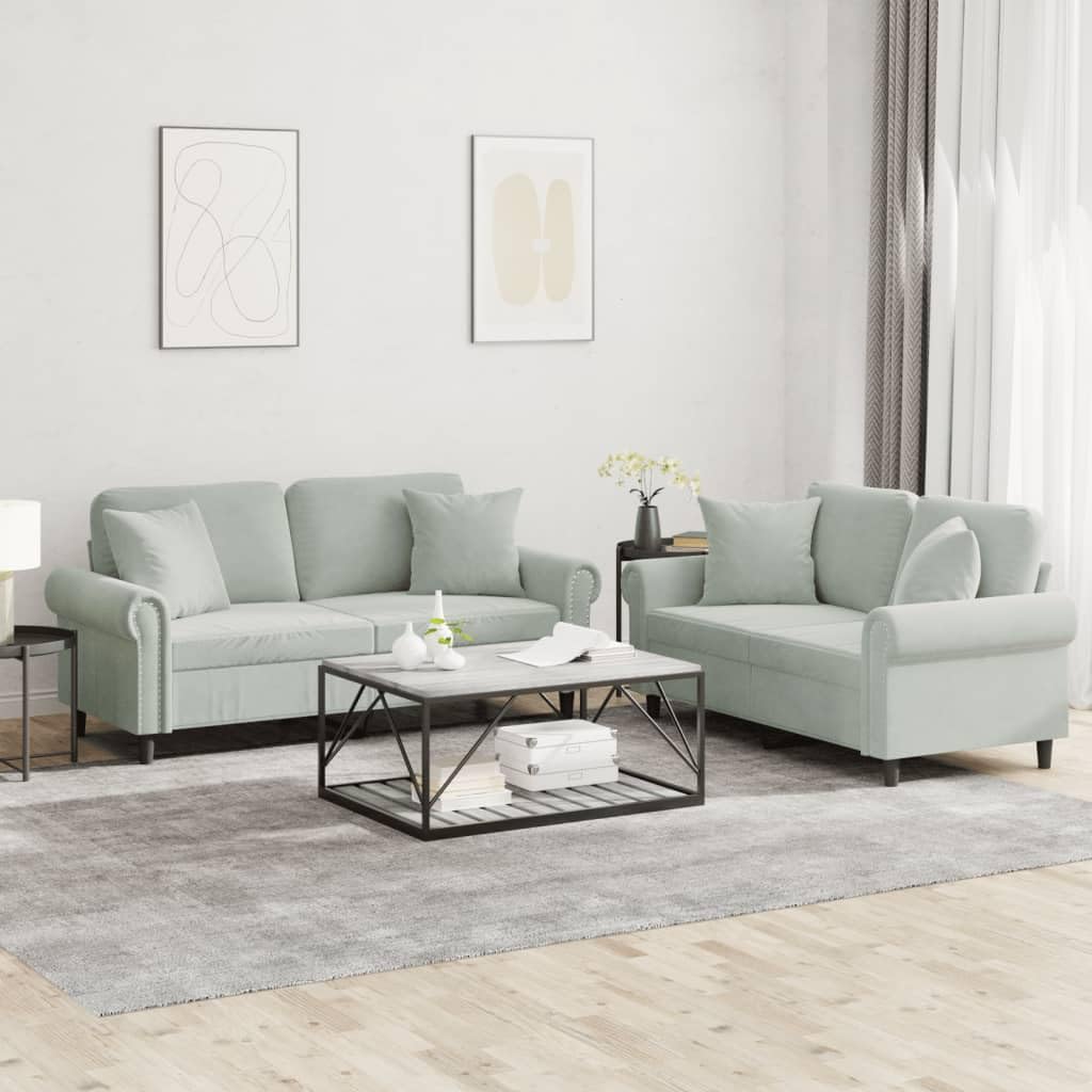 Light Gray Velvet 2 Piece Sofa Set with Pillows B662462