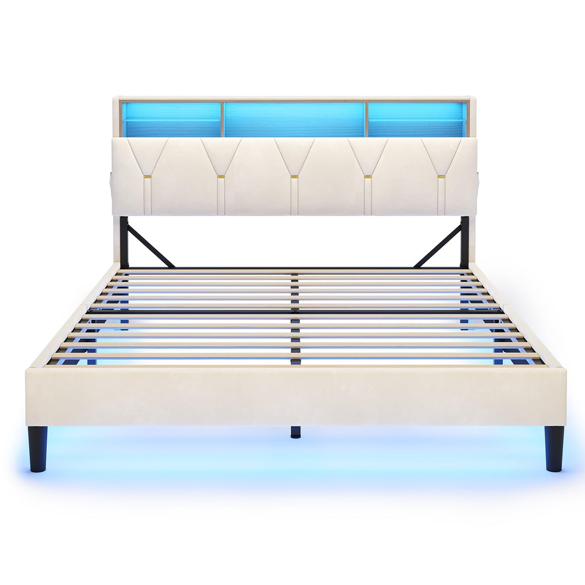 Full Size Bed Frame with Storage Headboard and LED Lights R92442