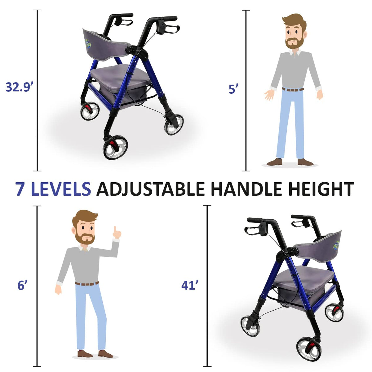 Heavy Duty 4 Wheel Rollator Walker with Seat L678