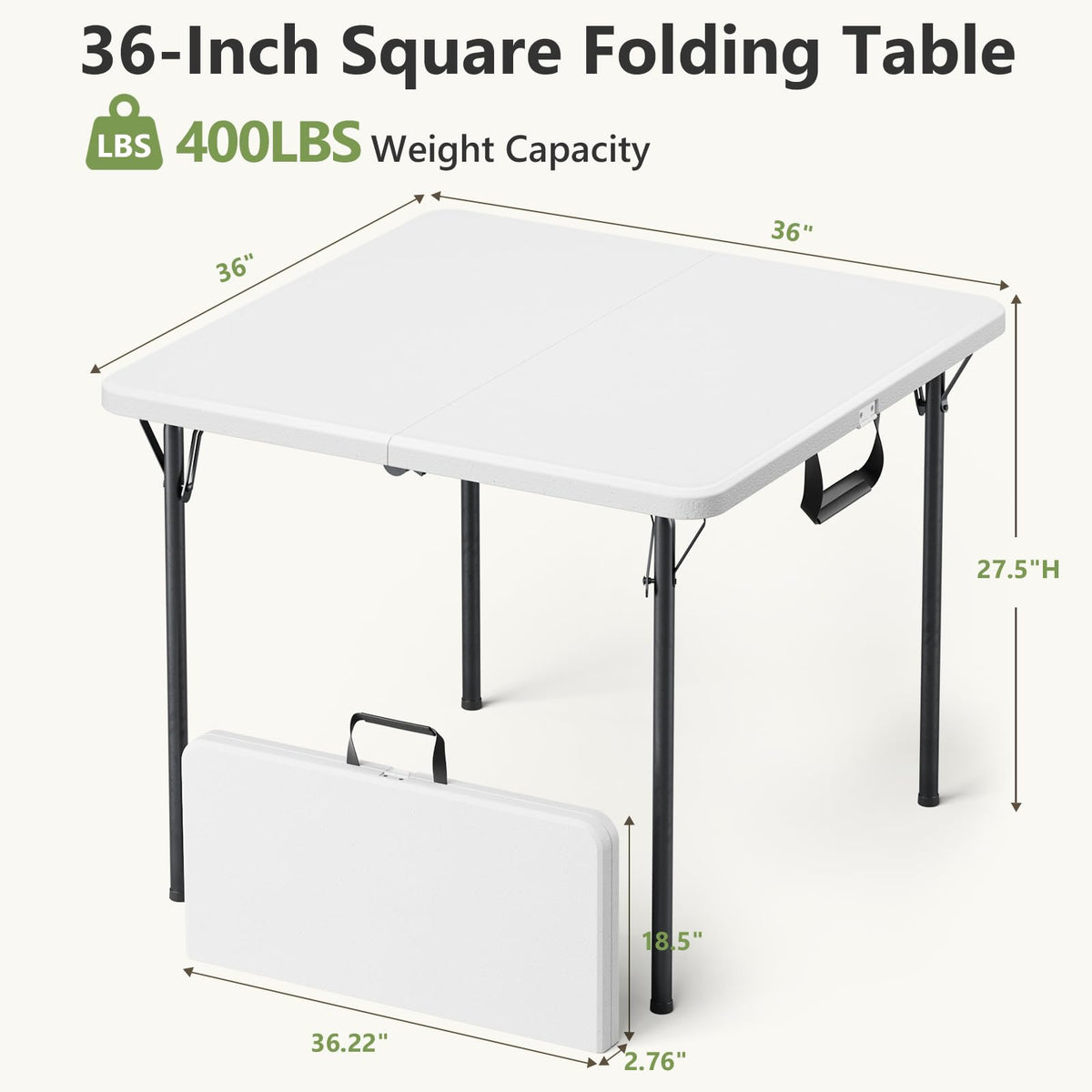 Folding Table, 36 Inch Square Foldable Card Table with Carrying Handle Y2035