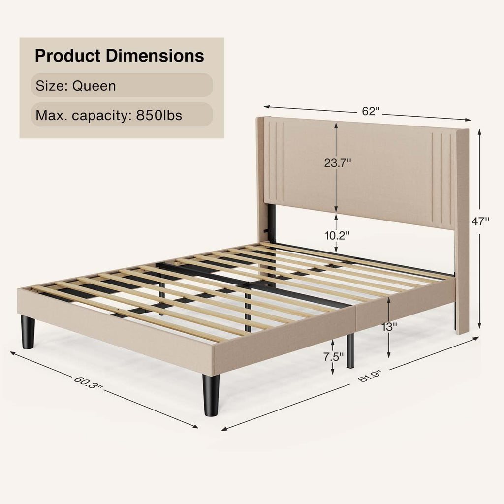 Queen Upholstered Platform Bed with Wingback Headboard M299