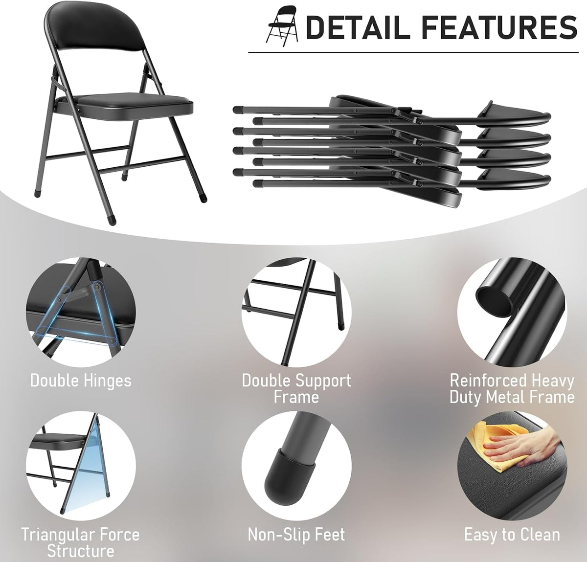Black Folding Chairs with Padded Cushion, 10 Pack X5810
