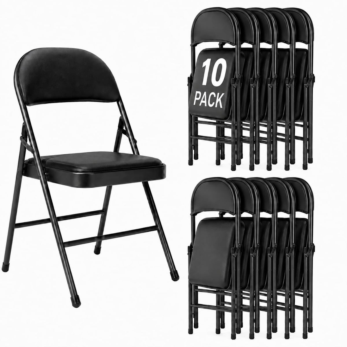 Black Folding Chairs with Padded Cushion, 10 Pack X5810