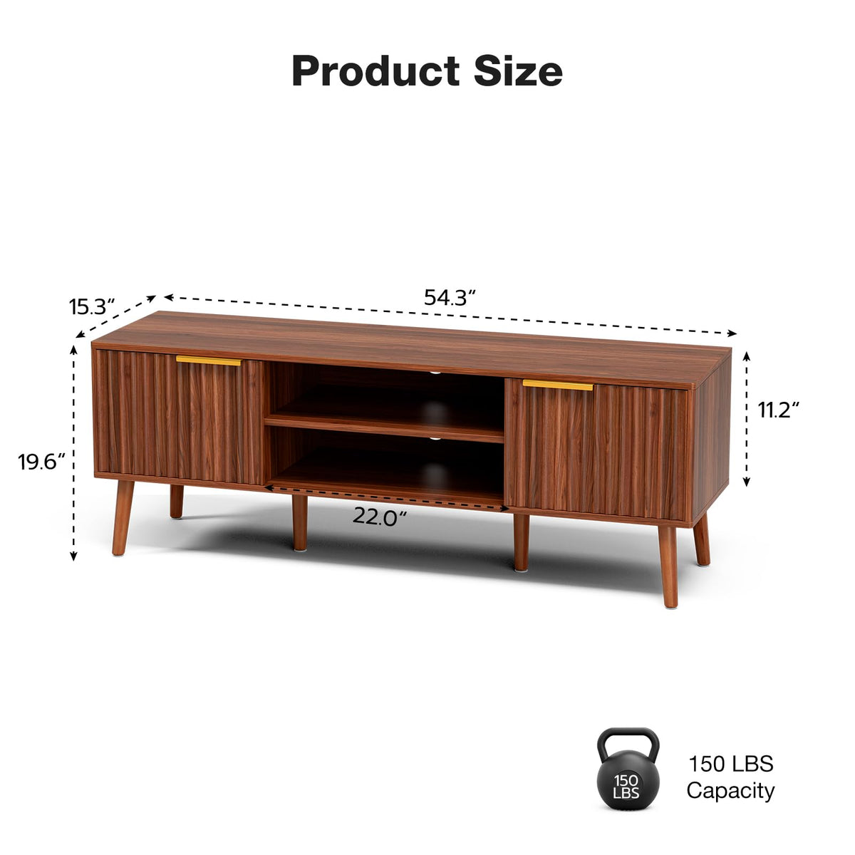 Walnut TV Stand with Fluted Doors P2638
