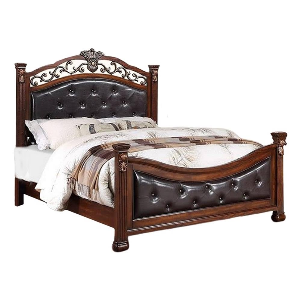 California King Bed with Tufted Vegan Faux Leather Headboard U85001