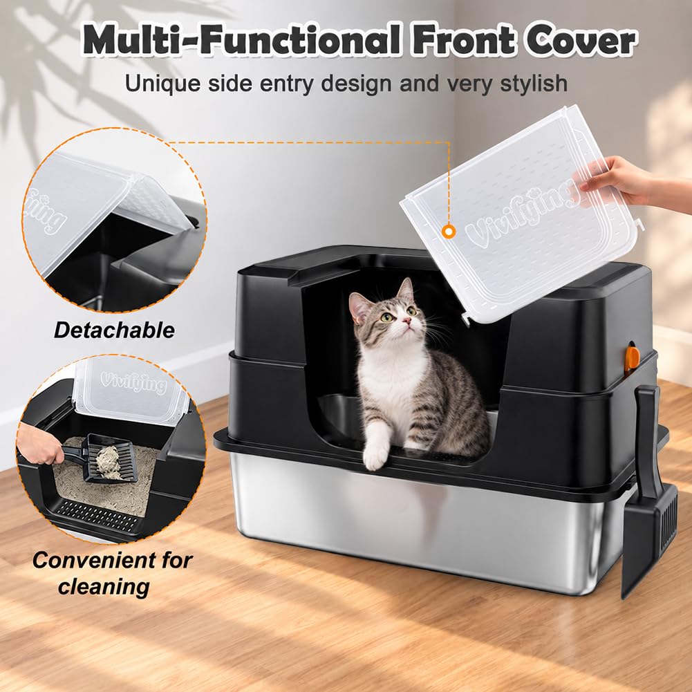 XL Stainless Steel Cat Litter Box with Lid P7646