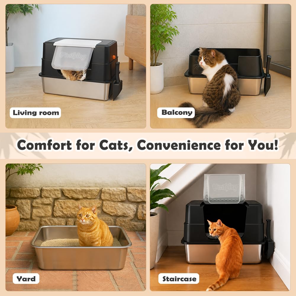 XL Stainless Steel Cat Litter Box with Lid P7646
