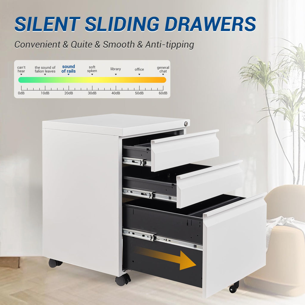 White 3 Drawer Metal File Cabinet with Lock V961708