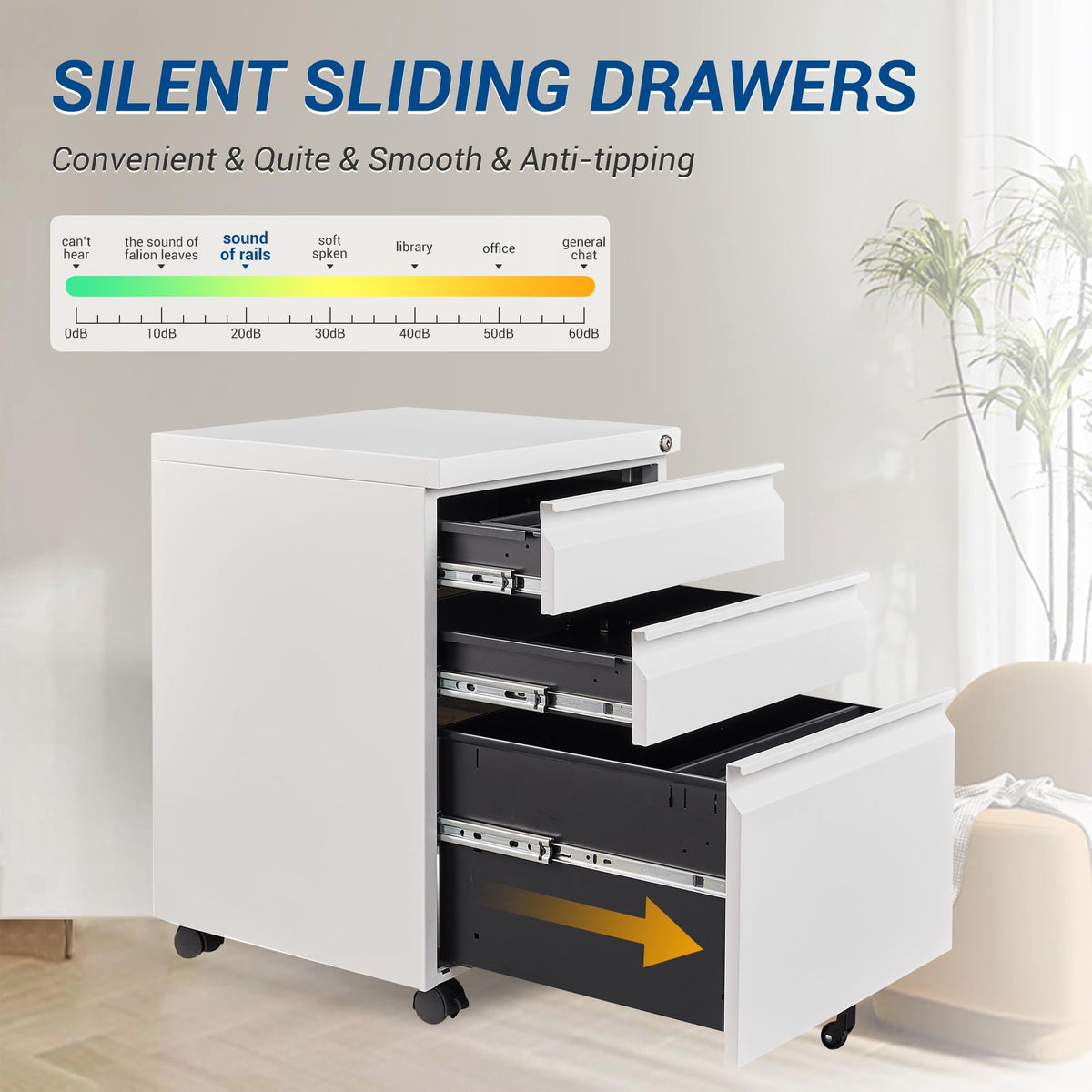 White 3 Drawer Metal File Cabinet with Lock V961708