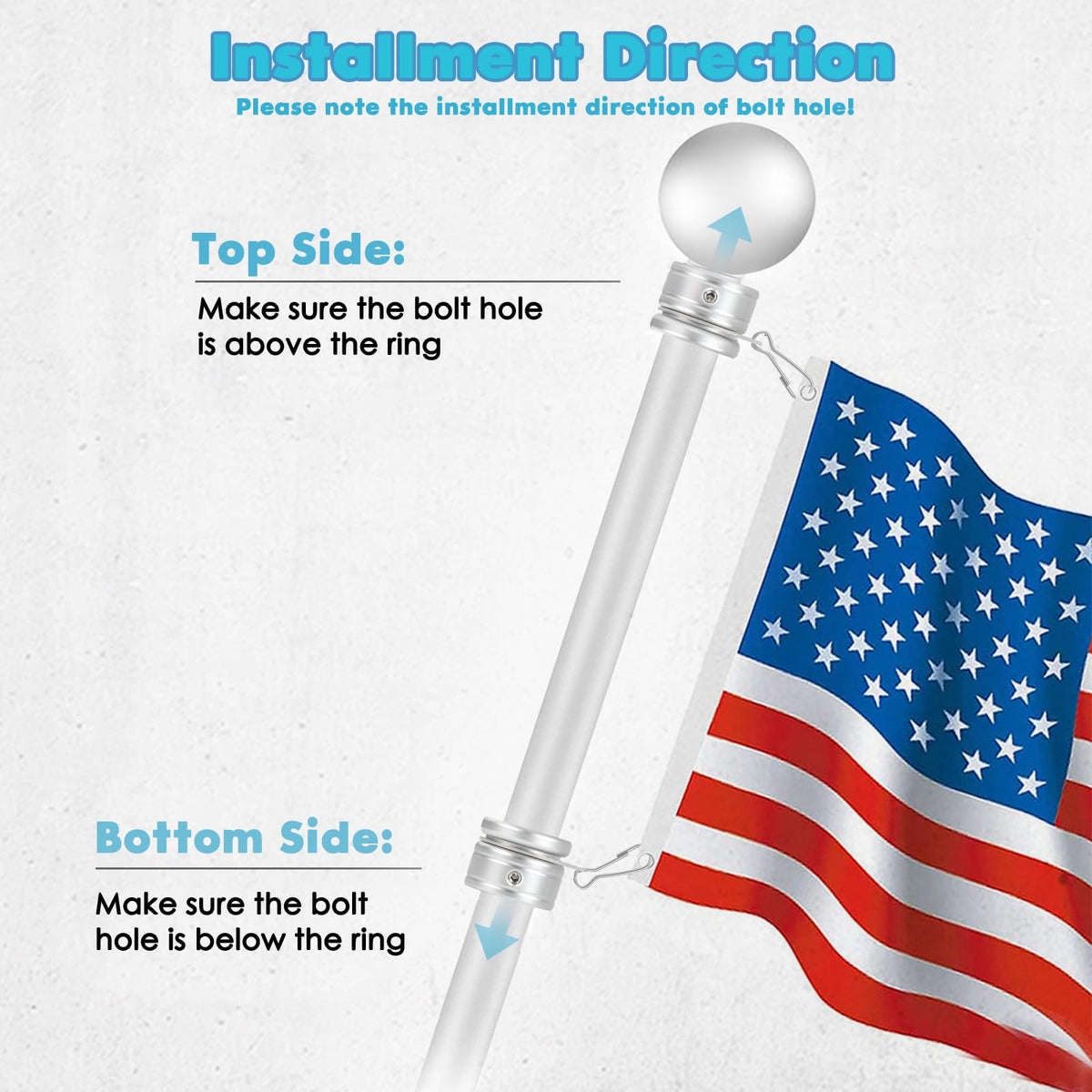 Aluminum Alloy Flag Pole Rings 360° Rotating with Carabiner, Pack of 2 H60526