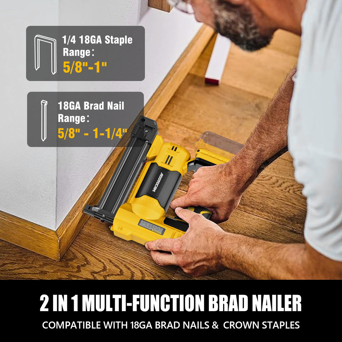 Cordless Brad Nailer 2 in 1 Nail Gun with 1000 Nails and 500 Staples U6464