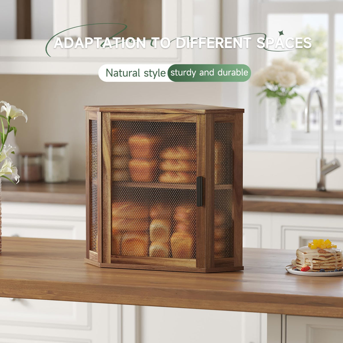 2-Tier Acacia Wood Bread Box with Window H7004