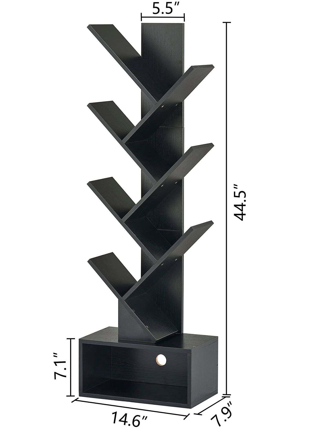 Black 6 Tier Wood Tree Bookshelf with Drawer W246