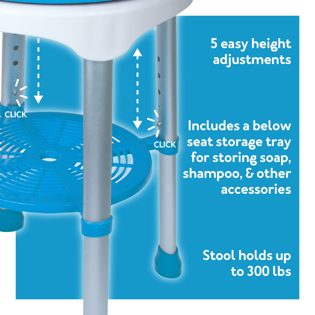 Adjustable Rotating Bath and Shower Stool with Storage Tray I182