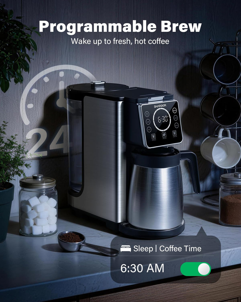 Single Serve & Carafe Coffee Maker, 6-24oz, Thermal Carafe M9366