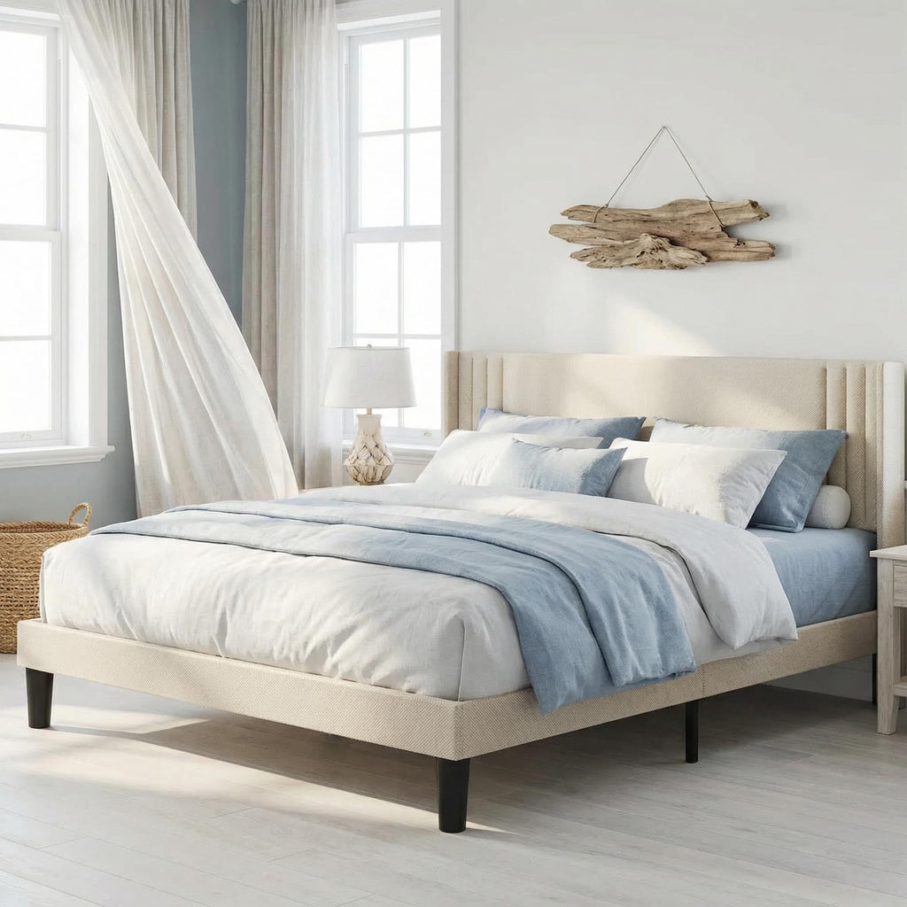 Queen Upholstered Platform Bed with Wingback Headboard M299