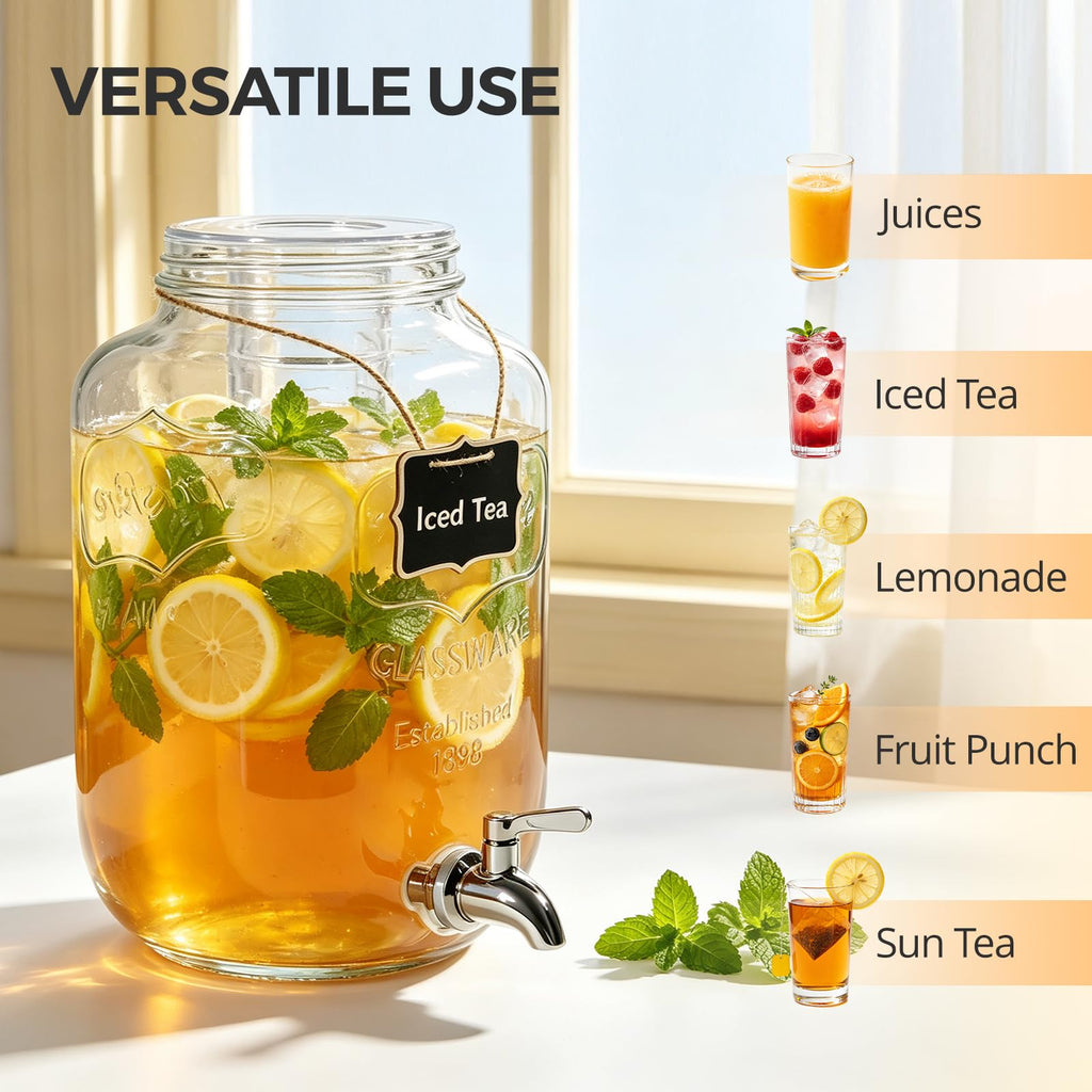 2 Gallon Glass Drink Dispensers, 2 Pack B961977