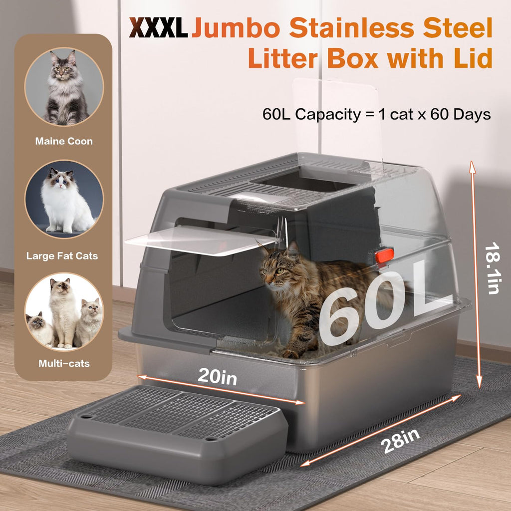 XXXL Stainless Steel Litter Box with Lid Y4150