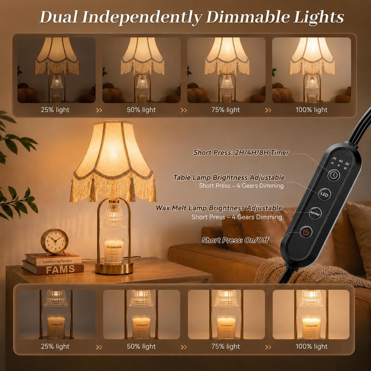 Dimmable Table Lamp and Candle Warmer Set of 2 V8489