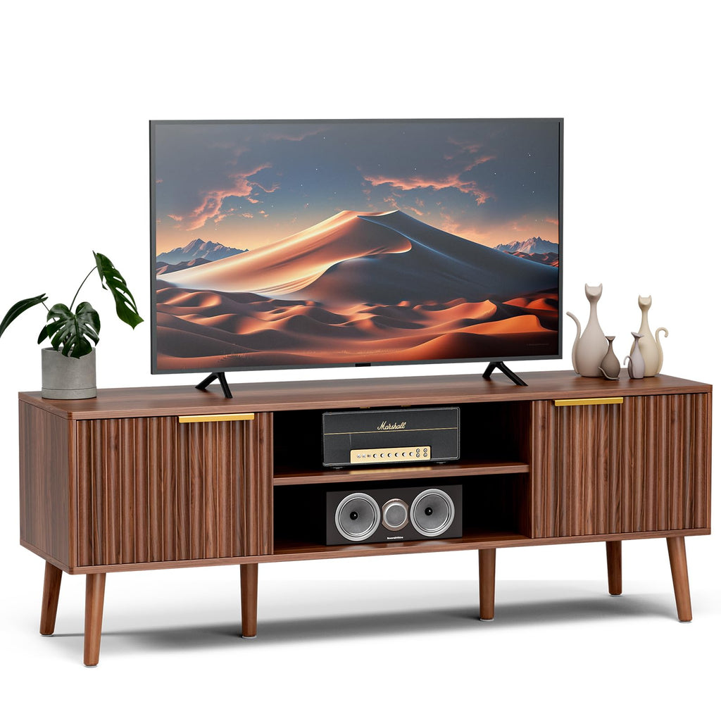 Walnut TV Stand with Fluted Doors P2638