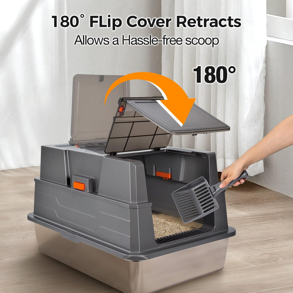 XXXL Stainless Steel Litter Box with Lid R1192