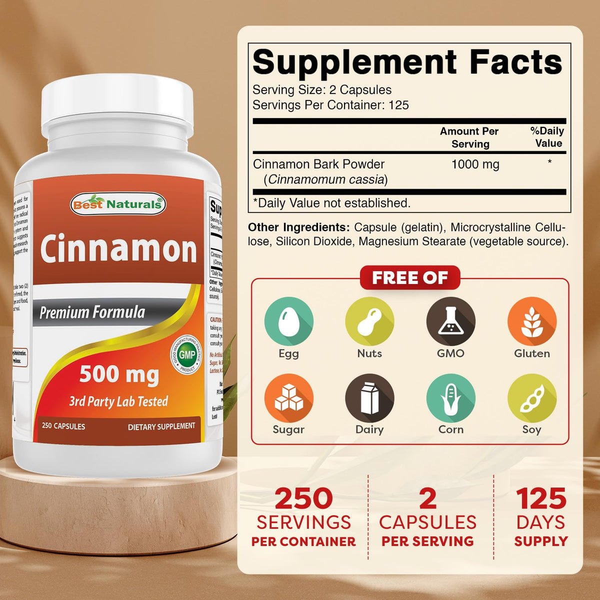 Cinnamon 500 mg 250 Capsules Pack of 2 O229080