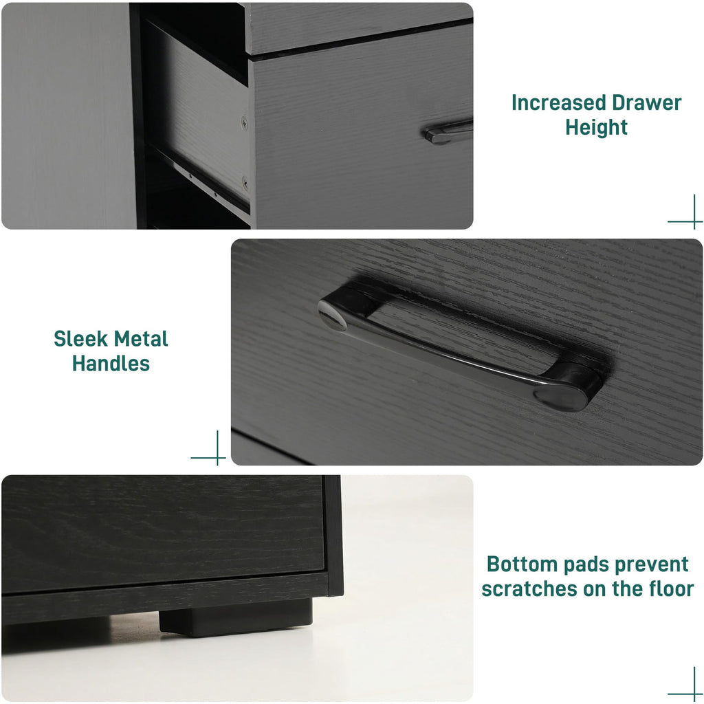 Black 9 Drawer Wood Dresser with Power Outlet and LED Lights N22577